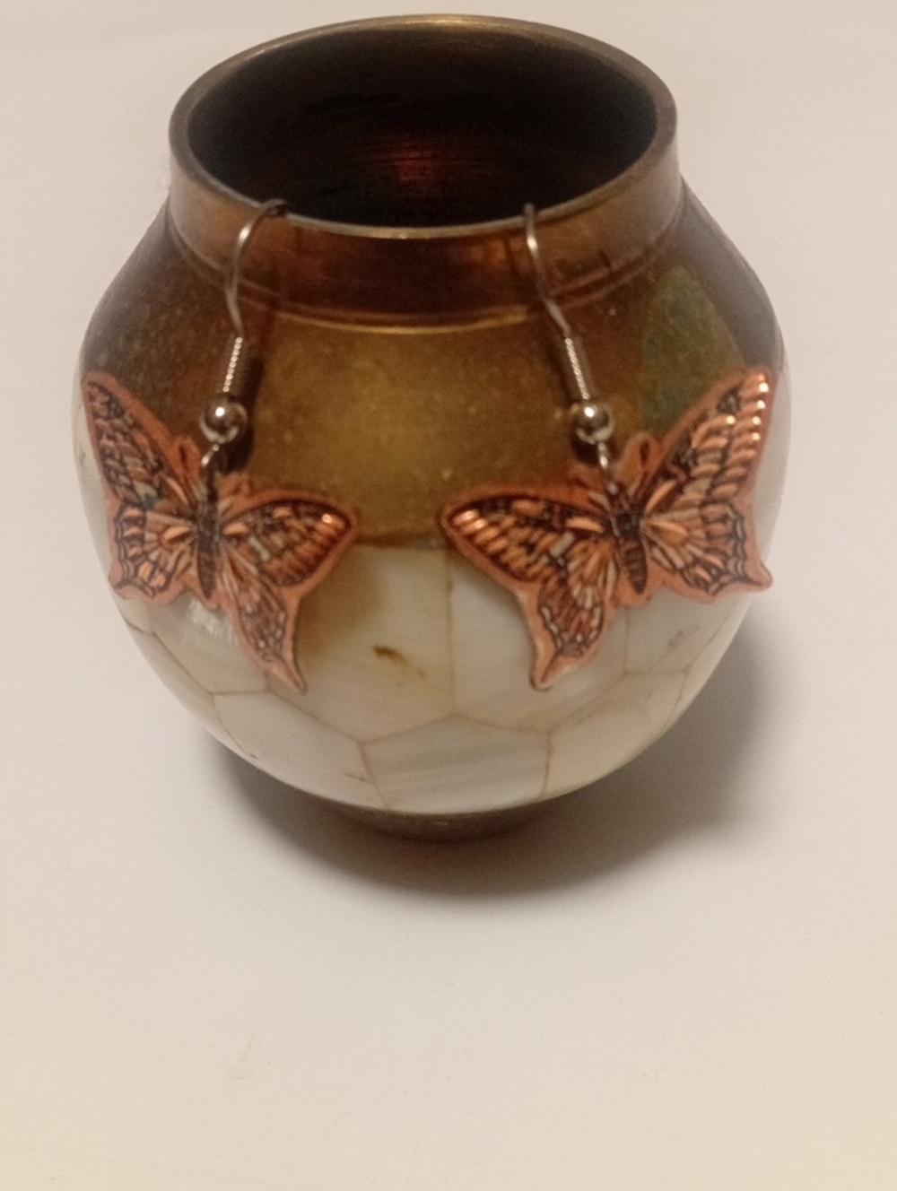 Copper Butterfly Drop Earrings - Copper Tone
